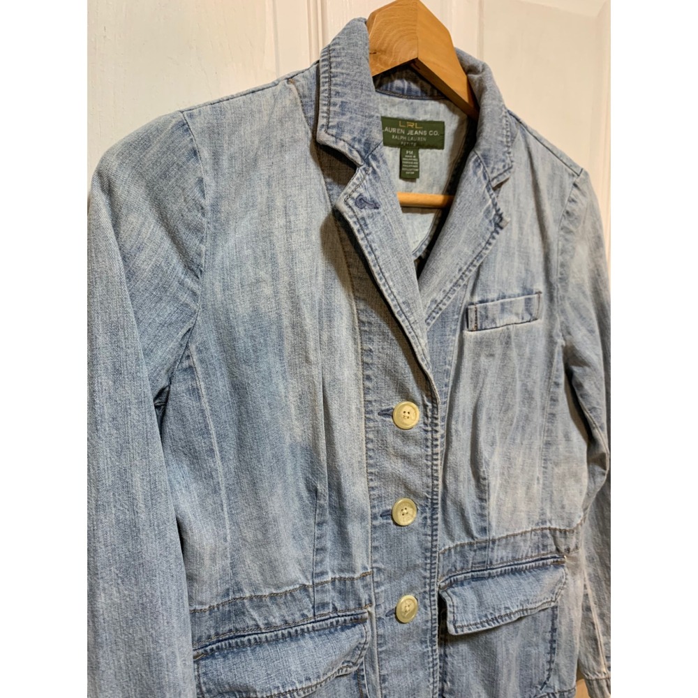 VTG Lauren Jeans Co. Ralph Lauren cotton denim blazer Jacket PM boho cottagecore - Picture 6 of 10